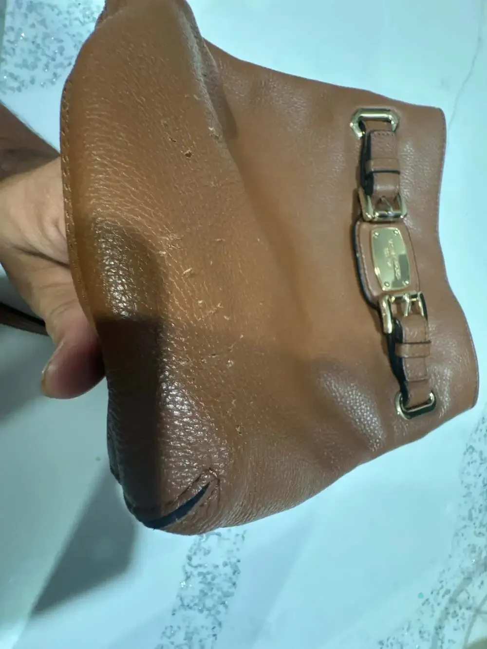 Michael Kors Brown Leather Crossbody Bag Gold Hardware Adjustable Strap Purse